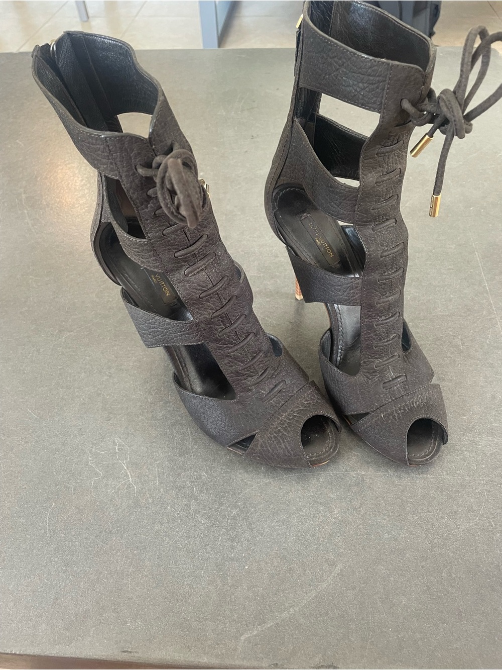 Women's Black Lace-Up Cutout Peep-Toe Heels - Unbranded